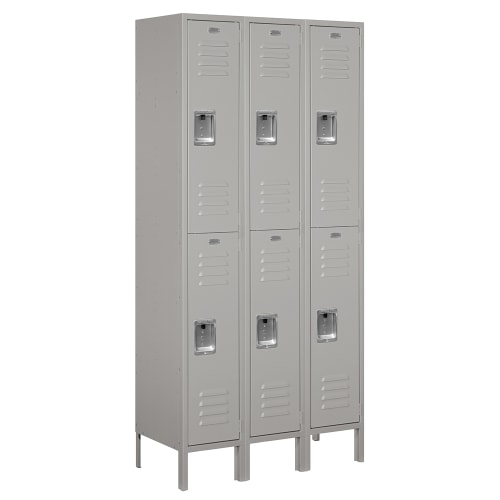 Double-Tier Standard Metal Locker, 3 Frames Wide x 72 in H x 15 in D, Gray & Assembled